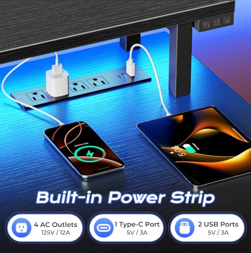 55-Inch Gaming Desk with LED Lights, Power Outlets and Monitor Stand