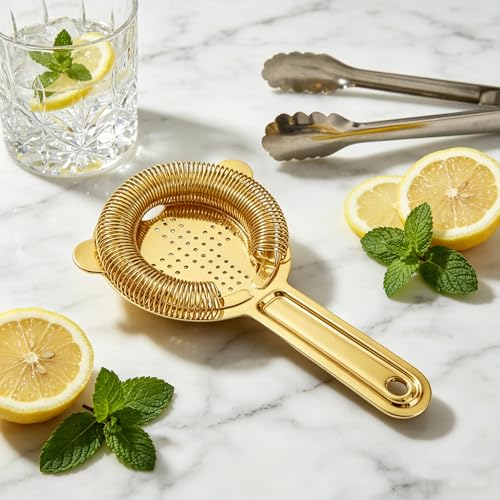 Homestia Hawthorne Cocktail Strainer Gold - 2-Prong Bar Tool for Shaken Drinks