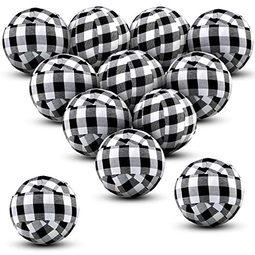 Tatuo 12 Pieces Christmas Buffalo Balls Bowl Filler Buffalo Check Ball Plaid Ornaments Decor Fabric Wrapped Balls Xmas Holiday Gingham Bowl for Fall Thanksgiving Home Decoration