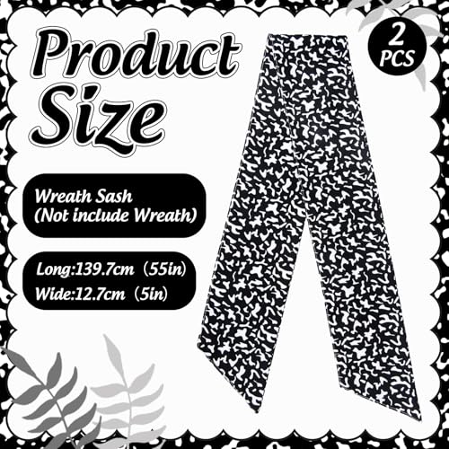 2 Pcs Back to School Wreath Sash Black White Composition 55x5 Inch