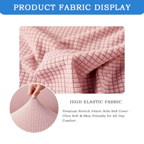 Stretch Futon Cover with Skirt for Armless Sofa Bed - Full Size, Knitted Fabric, Elastic Bottom, Pink