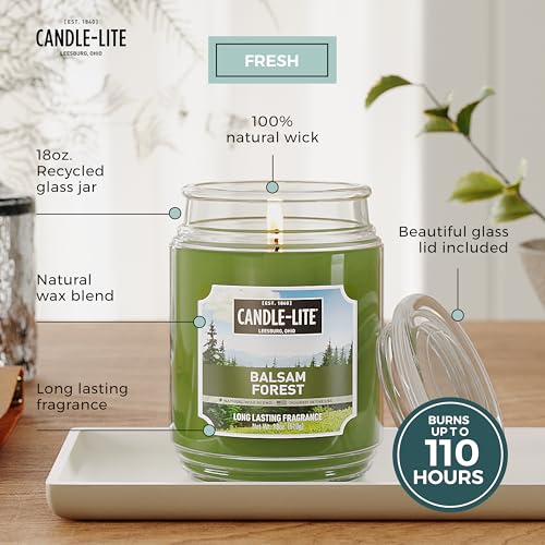Candle-Lite Balsam Forest Scented Candle 18 oz Jar - NEW Fragrance, 110 Hr Burn Time, USA Proudly Poured