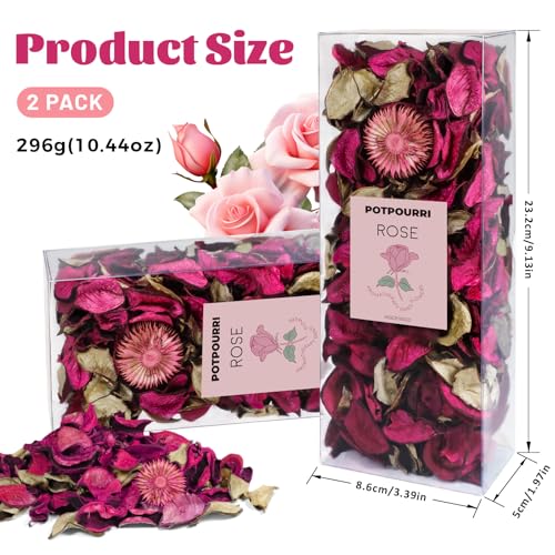 Rose Scented Dried Flower Potpourri Bowl Filler - 2 Pack with Essential Oil