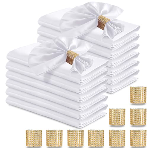 50-Piece White Satin Cloth Napkins and Napkin Rings Set, 17 x 17 Inch