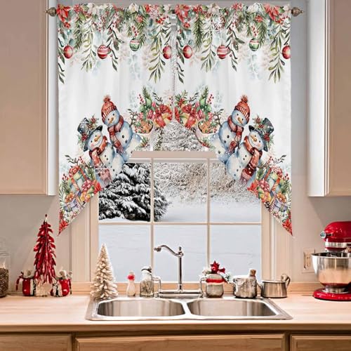 BEMIGO Christmas Red Eucalyptus Valance Set of 2 28W x 36L, Rod Pocket Farmhouse Curtains