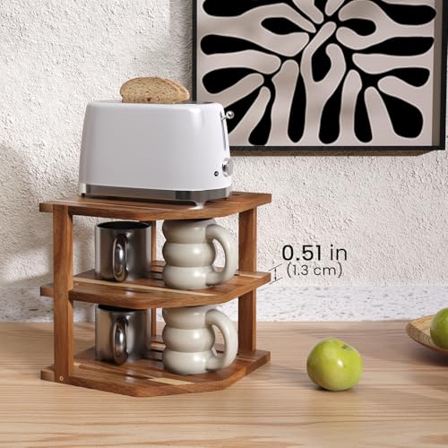 3-Tier Acacia Wood Corner Shelf for Kitchen Countertop and Cabinet Storage