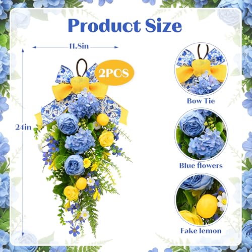 Lemon Floral Teardrop Swag Set, 2-Piece Chinoiserie Porch Door Decor
