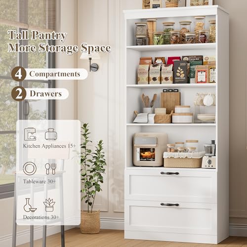 70-Inch Farmhouse Kitchen Pantry Cabinet with 2 Drawers and Shelves