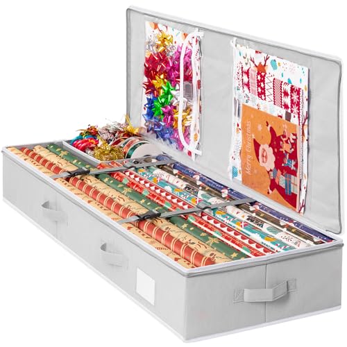 Underbed Gift Wrapping Paper Storage Organizer for 24 Rolls with Pockets