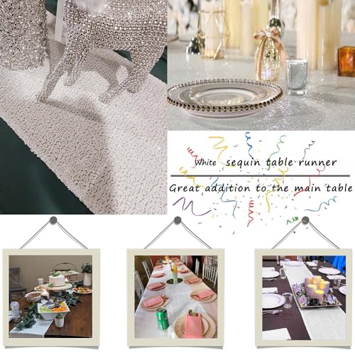 White Sequin Table Runner 12x72 Inches - 6 Pack for Weddings & Parties