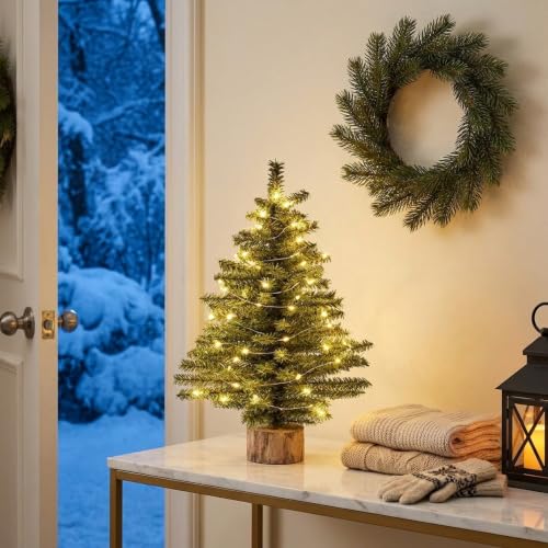 Thenshop 3-Piece 18 Inch Miniature Canadian Pine Christmas Tree Set for Tabletop Decor