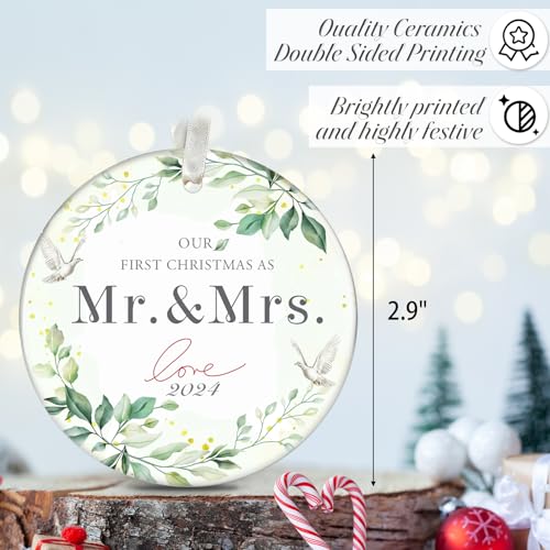 XKDOUS Newly Married-2 First Christmas Married Ornament - Mr & Mrs Ceramic Wedding Keepsake