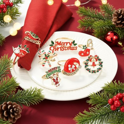 Joiverie Christmas Ring Gold / 12pcs – Festive Napkin Rings Set for Holiday Decor