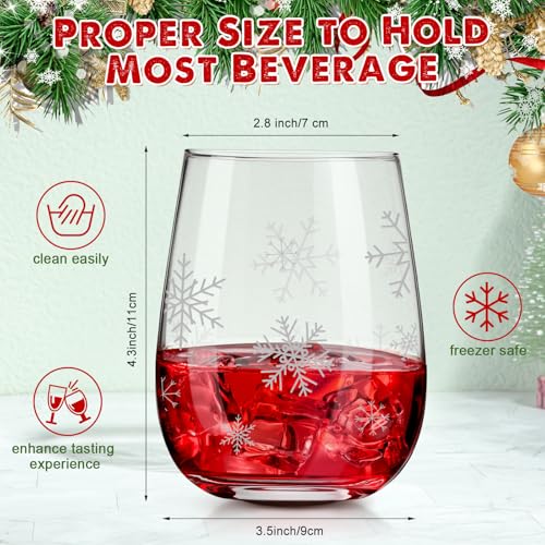 Maxcheck 10 Pcs Snowflake Stemless Wine Glasses 17 Oz - Silver Holiday Decor