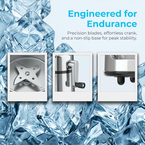 GARUET Manual Ice Crusher with Stainless Steel Blades & Bonus Ice Bucket for Cocktails