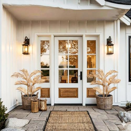 GnFlus 43" Double-Stalk Christmas Gold Artificial Palm Tree in Pot - Indoor Faux Palm