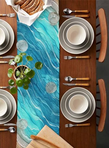 Boanket 13x60 Inch Turquoise Beach Table Runner - Coastal Summer Home Decor