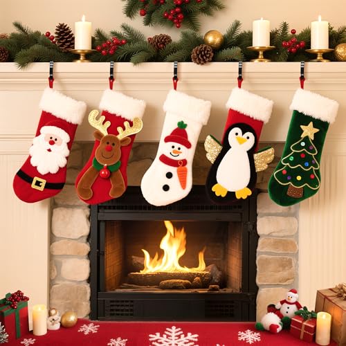 Adjustable Christmas Stocking Holders for Mantle - Set of 6 Black Metal