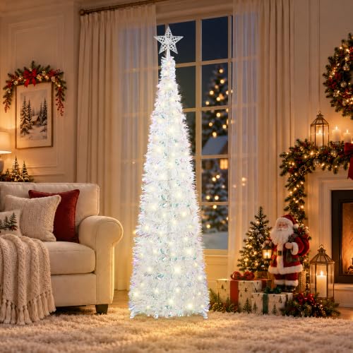 Sparkling White 5FT Collapsible Pop Up Christmas Tree with 50 LED Lights