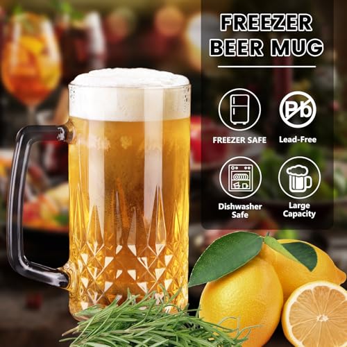 20 oz Double Wall Insulated Freezer Beer Mugs with Handles - 4 Pack