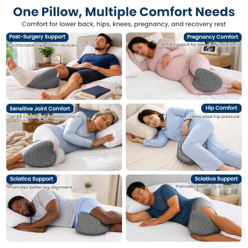 Cooling Gel Memory Foam Knee Pillow for Side Sleepers - Heart-Shaped Leg Cushion for Sciatica Relief