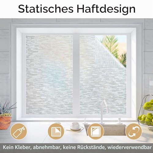 Frosted Window Privacy Film - Non-Adhesive Static Cling, 17.5" x 78.7"