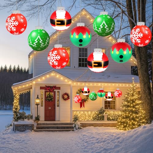 YOTNUS 9-Inch Large Inflatable Christmas Balls, 24 Pcs with Front Porch Holiday Patterns