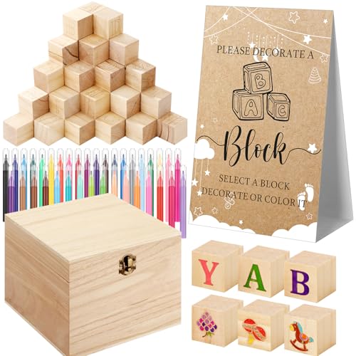 136-Piece Baby Shower Wooden Building Blocks Game Set with Markers