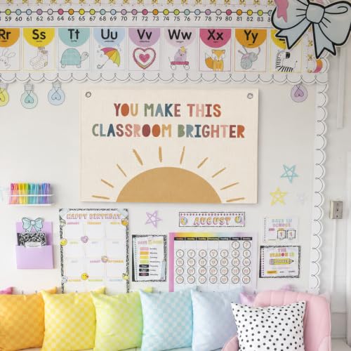 Boho Linen Wall Banner 20x30 Inch Neutral Classroom and Nursery Decor