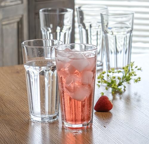 Set of 6 Clear Glass Highball Tumblers - 16oz Drinkware for Water, Juice & Cocktails
