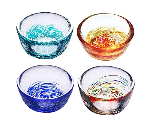 Mozacona 4pcs Colorful Glass Sake Cups Set 70ML Small Wine & Tea Cups - Red, Blue, Yellow, Orange