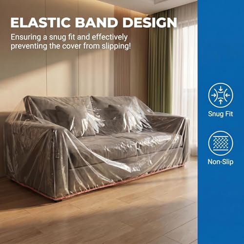Clear Plastic Loveseat Cover with Elastic Band | Waterproof & Dustproof Protector for Moving