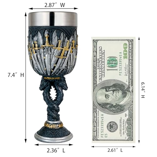 Medieval Dragon Sword Chalice Goblet - 7oz Stainless Steel Wine Cup