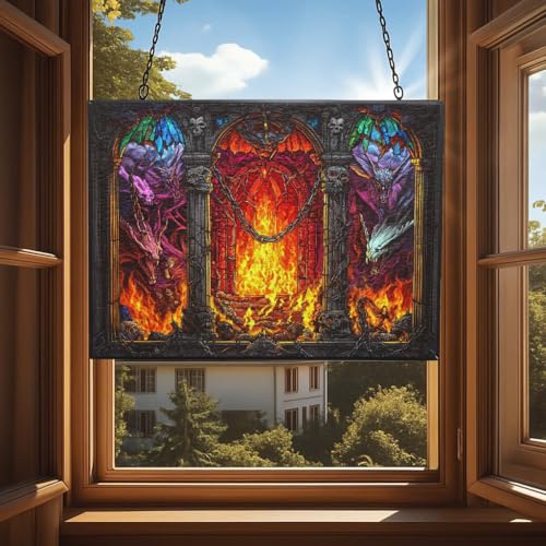 Handcrafted Gothic Heaven-Hell Gate Stained Glass Suncatcher - 15"x11"