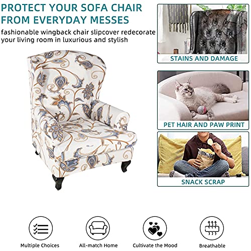 Stretch Wingback Chair Cover Slipcovers - 2 Piece Non-Slip Furniture Protector