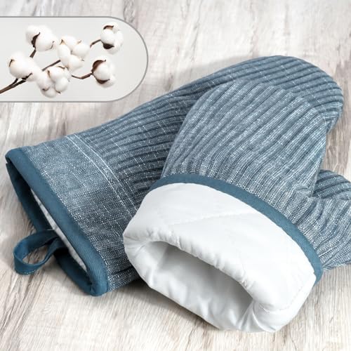 Silicone Oven Mitts and Pot Holders Set - 500°F Heat Resistant, Blue