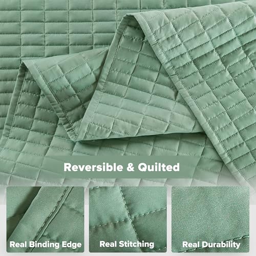 Queen Oversized Bedspread Quilt Set - Soft Sage Green Coverlet