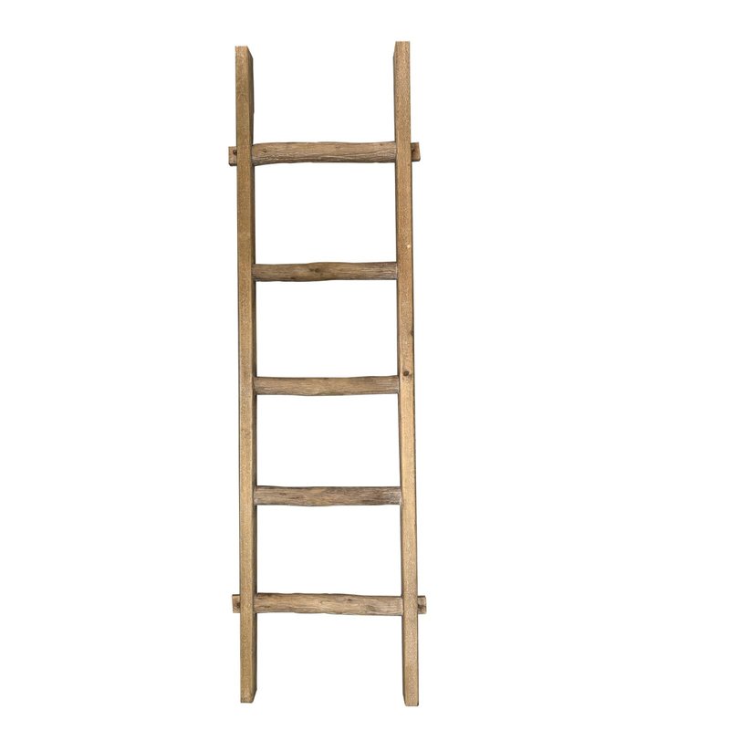 Oujchenghome Blanket Ladder Pre Assembled 76in Wooden Ladder Shelf Living Room Bathroom Bedroom Decorative Wall Leaning Farmhouse Quilt Display Holder Rustic Towel Rack (Brown, 57in（5-Tier）)