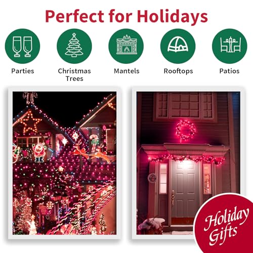 Pink Christmas Mini String Lights - 100 Count, 19.6 Ft White Wire