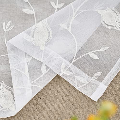 Sheer Embroidered Curtains 52"x72" Rod Pocket Drapes - Set of 2