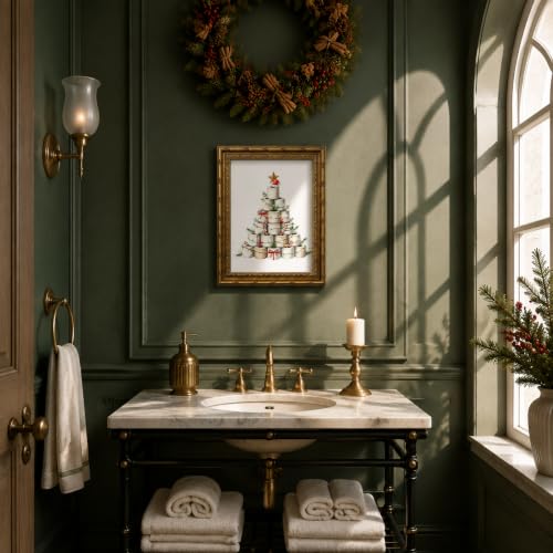 DZSUJR Vintage Gold Framed Christmas Wall Art - Toilet Paper Tree Poster 11"L x 9"W