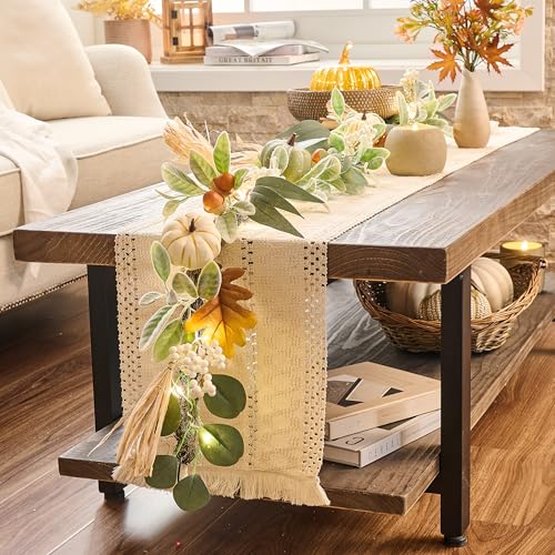 6ft Pre-Lit Fall Garland with Pumpkins & Warm LED Lights for Mantle