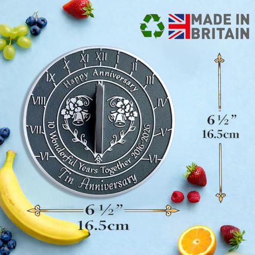 10th Anniversary Sundial Gift - Handmade Aluminum Tin Anniversary Present