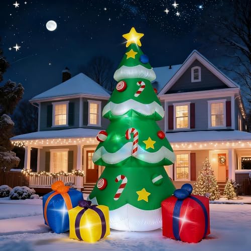 Quxeu 7 FT Inflatable Christmas Tree Outdoor Decor with LED Lights & Gift Boxes - Easy Setup