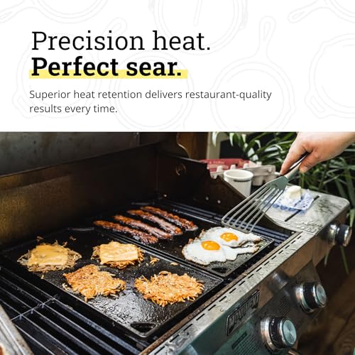 Reversible Cast Iron Grill Griddle Pan - 16.75 x 9.5 Double Burner Flat Top