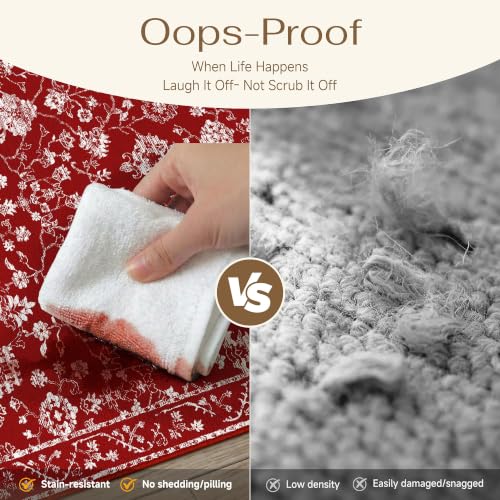 HUGEAR 4x6 Red Neutral Washable Area Rug Carpet for Living Room or Bedroom