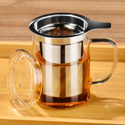 15 oz PARACITY Glass Tea Mug with Infuser & Lid - Borosilicate, Microwave & Dishwasher Safe