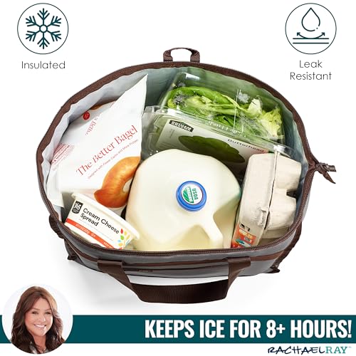 Rachael Ray Chillout Soft Cooler Bag, Large Reusable Insulated Grocery Bag with Zippered Top, Travel Tote for Hot or Cold Food, Grocery Tote Bag