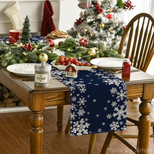 Artoid Mode Snowflake Winter Table Runner 13 x 72 Inch Blue Home Decor