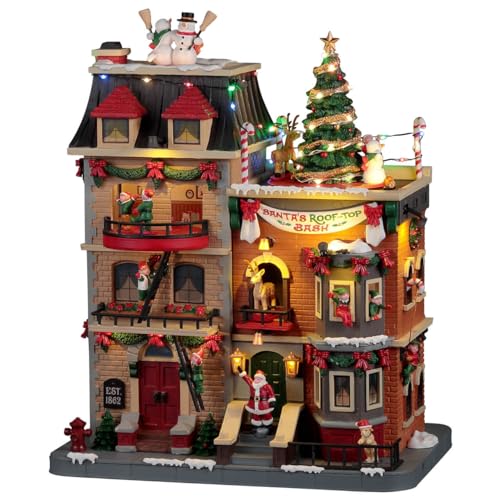 Lemax Santa's Rooftop Bash Christmas Village Scene with Adapter